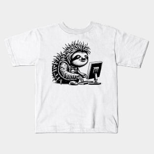 Punk Rock Goth Sloth on Computer Vintage Style Kids T-Shirt